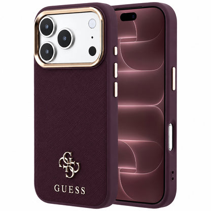 MagSafe-etui til Apple iPhone 18 Pro Max / 17 Pro Max, Guess, Saffiano Small 4G Classic, Vinrød