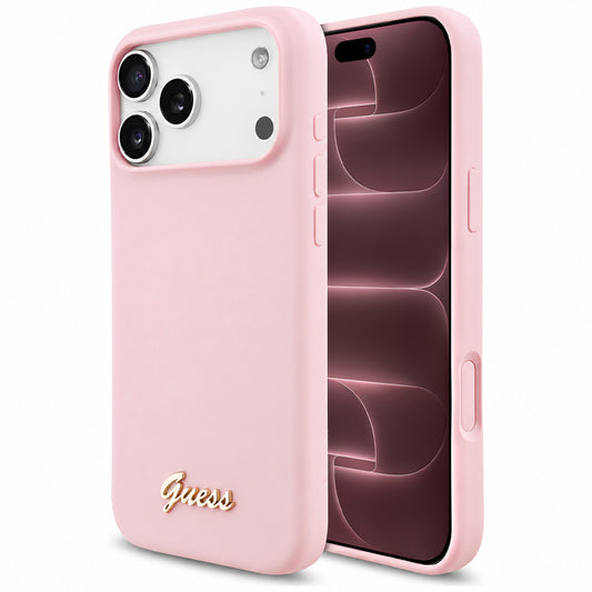MagSafe-etui til Apple iPhone 18 Pro Max / 17 Pro Max, Guess, Script Metal Logo, Lyserød