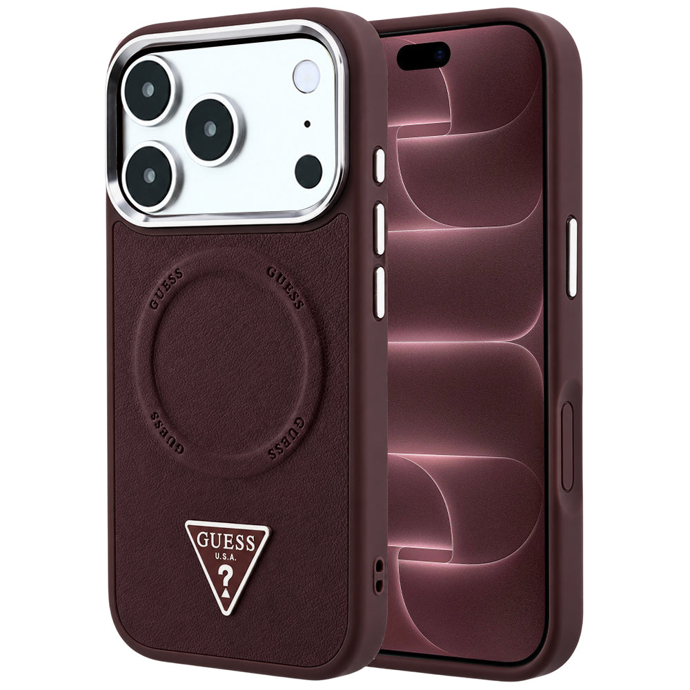 MagSafe-cover til Apple iPhone 18 Pro Max / 17 Pro Max, Guess, Triangle Logo, bordeauxfarvet
