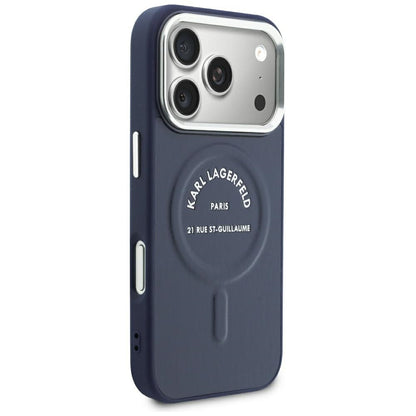 MagSafe Case for Apple iPhone 18 Pro Max / 17 Pro Max, Karl Lagerfeld, Embossed Open Ring RSG Logo, Blue