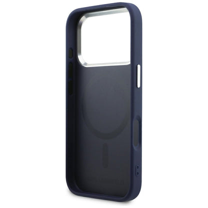 MagSafe Case for Apple iPhone 18 Pro Max / 17 Pro Max, Karl Lagerfeld, Embossed Open Ring RSG Logo, Blue