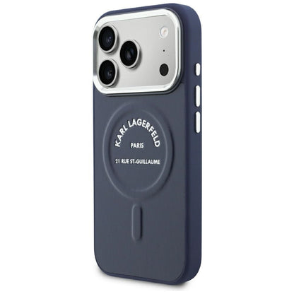 MagSafe Case for Apple iPhone 18 Pro Max / 17 Pro Max, Karl Lagerfeld, Embossed Open Ring RSG Logo, Blue