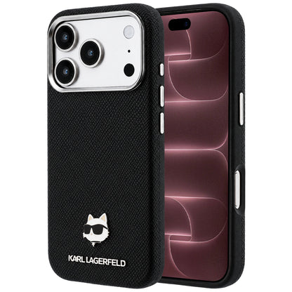 MagSafe Case for Apple iPhone 18 Pro Max / 17 Pro Max, Karl Lagerfeld, Grained Choupette Head Metal, Black
