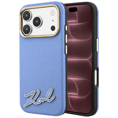 MagSafe Case for Apple iPhone 18 Pro Max / 17 Pro Max, Karl Lagerfeld, Grained Resin Sign Logo, Blue
