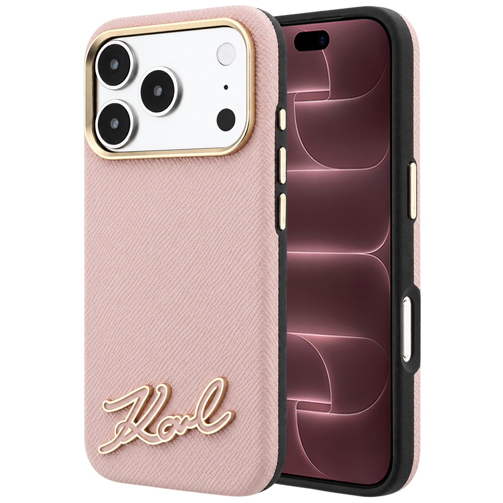 MagSafe-cover til Apple iPhone 18 Pro Max / 17 Pro Max, Karl Lagerfeld, Grained Resin Sign Logo, pink