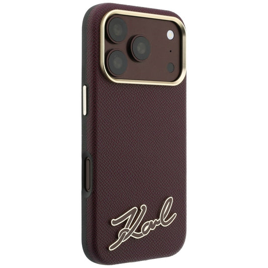 MagSafe-etui til Apple iPhone 18 Pro Max / 17 Pro Max, Karl Lagerfeld, kornet harpiks skilt logo, vinrød