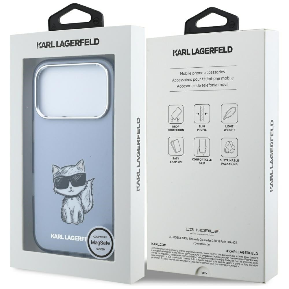 MagSafe-etui til Apple iPhone 18 Pro Max / 17 Pro Max, Karl Lagerfeld, IML Choupette Body Sketch Print, Blå