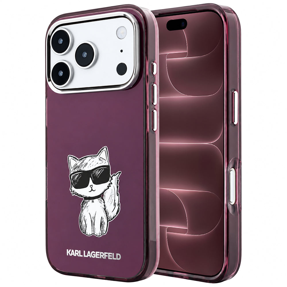 MagSafe-etui til Apple iPhone 18 Pro Max / 17 Pro Max, Karl Lagerfeld, IML Choupette Body Sketch Print, Vinrød