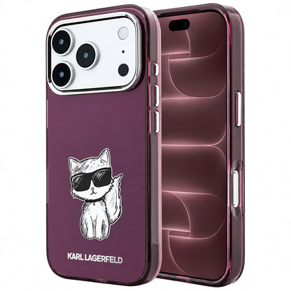 MagSafe-etui til Apple iPhone 18 Pro Max / 17 Pro Max, Karl Lagerfeld, IML Choupette Body Sketch Print, Vinrød