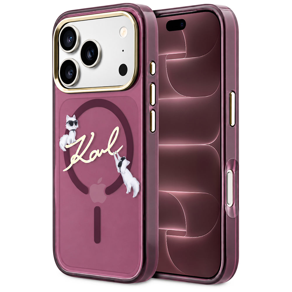 MagSafe-etui til Apple iPhone 18 Pro Max / 17 Pro Max, Karl Lagerfeld, IML Choupette Karl Script Logo, Vinrød