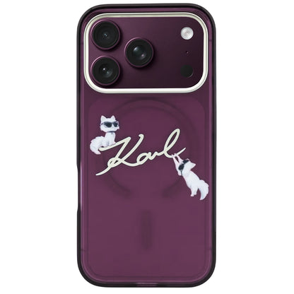 MagSafe-etui til Apple iPhone 18 Pro Max / 17 Pro Max, Karl Lagerfeld, IML Choupette Karl Script Logo, Vinrød