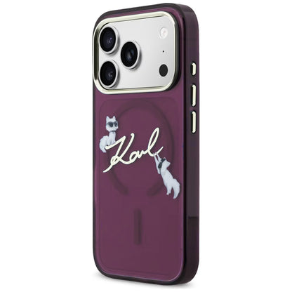 MagSafe-etui til Apple iPhone 18 Pro Max / 17 Pro Max, Karl Lagerfeld, IML Choupette Karl Script Logo, Vinrød