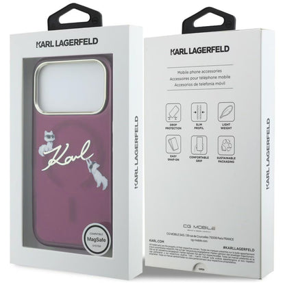 MagSafe-etui til Apple iPhone 18 Pro Max / 17 Pro Max, Karl Lagerfeld, IML Choupette Karl Script Logo, Vinrød