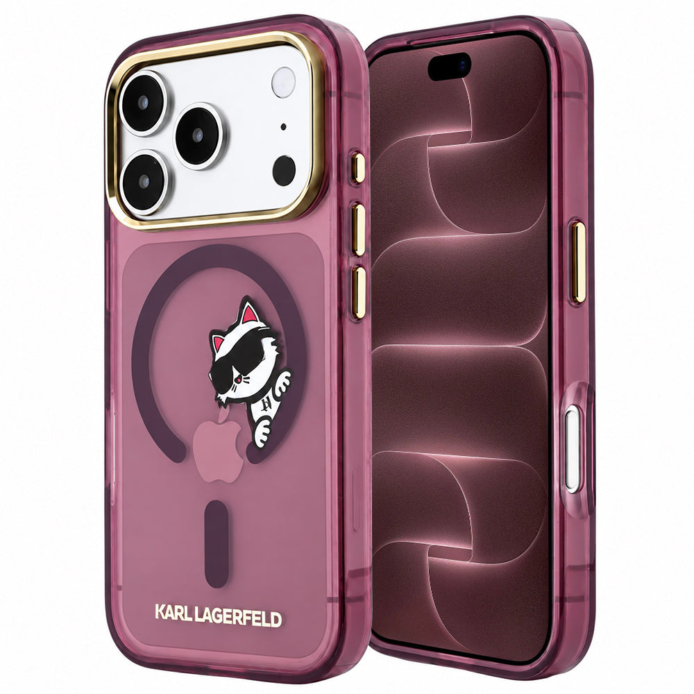 MagSafe-etui til Apple iPhone 18 Pro Max / 17 Pro Max, Karl Lagerfeld, IML Peekaboo Print og metalramme, Vinrød
