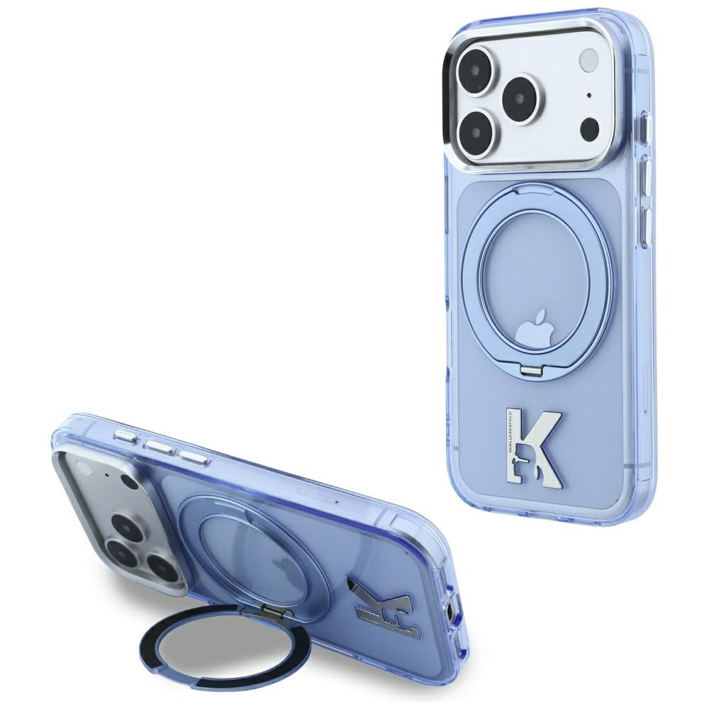 MagSafe-etui til Apple iPhone 18 Pro Max / 17 Pro Max, Karl Lagerfeld, IML Ring Stand Kameo Metal, Blå
