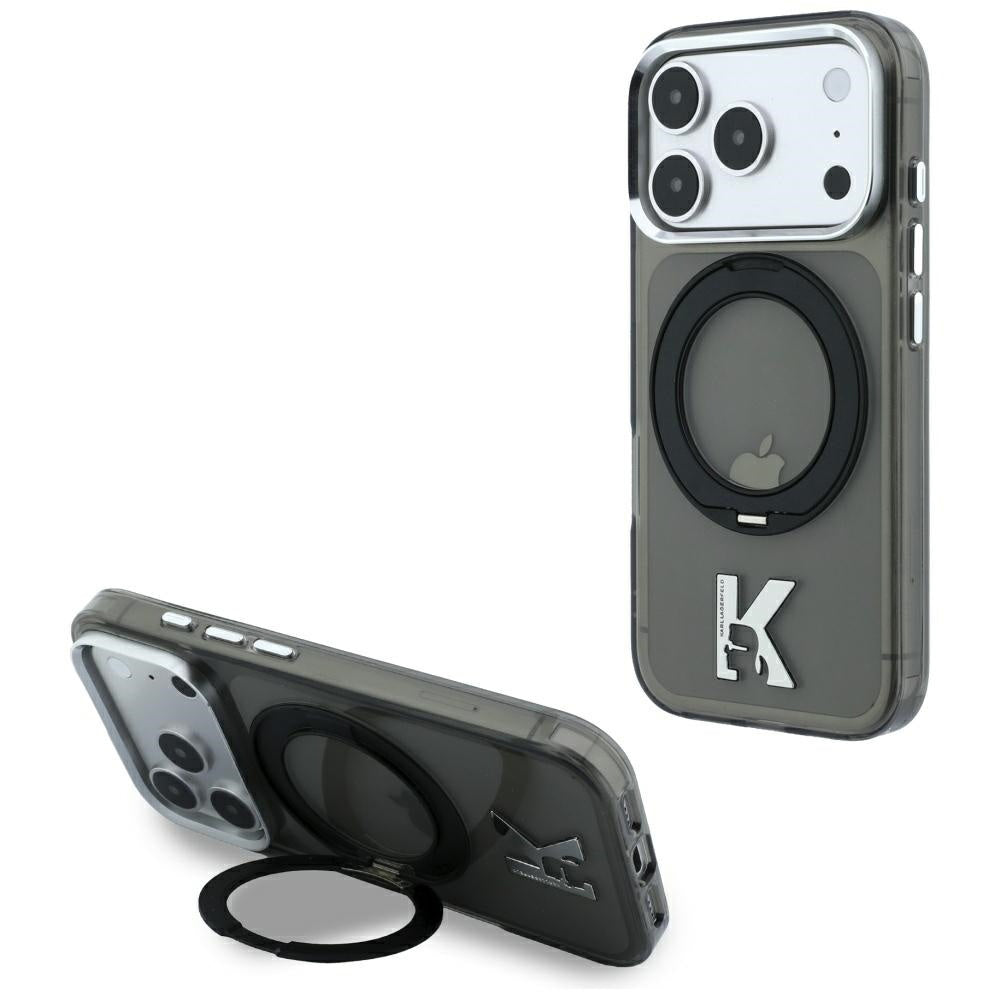 MagSafe-etui til Apple iPhone 18 Pro Max / 17 Pro Max, Karl Lagerfeld, IML Ring Stand Kameo Metal, Sort