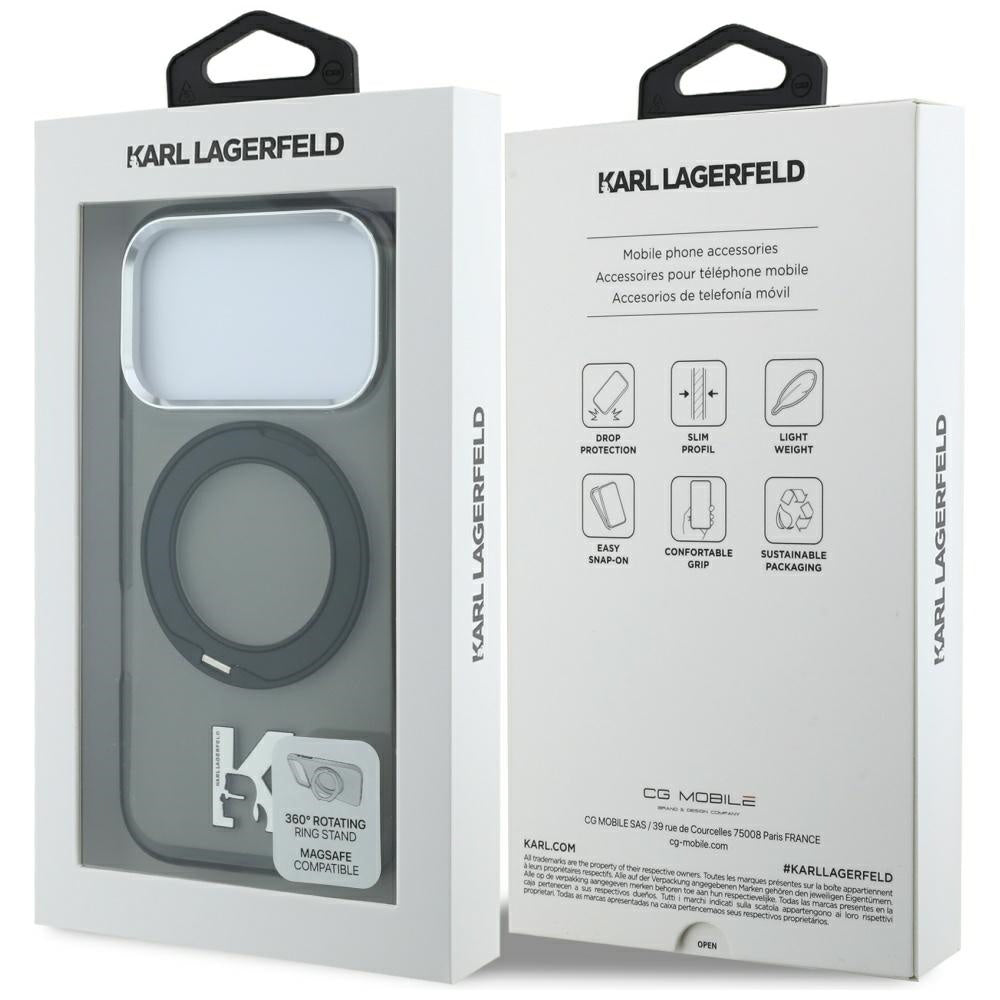 MagSafe-etui til Apple iPhone 18 Pro Max / 17 Pro Max, Karl Lagerfeld, IML Ring Stand Kameo Metal, Sort
