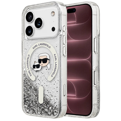 MagSafe-etui til Apple iPhone 18 Pro Max / 17 Pro Max, Karl Lagerfeld, Liquid Glitter Karl & Choupette Head's, Transparent