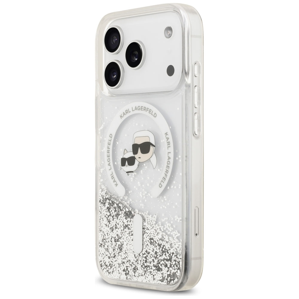 MagSafe-etui til Apple iPhone 18 Pro Max / 17 Pro Max, Karl Lagerfeld, Liquid Glitter Karl & Choupette Head's, Transparent