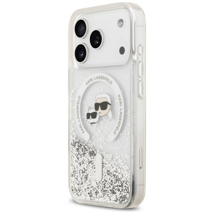MagSafe-etui til Apple iPhone 18 Pro Max / 17 Pro Max, Karl Lagerfeld, Liquid Glitter Karl & Choupette Head's, Transparent