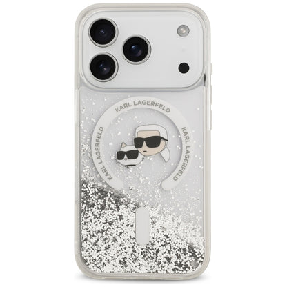 MagSafe-etui til Apple iPhone 18 Pro Max / 17 Pro Max, Karl Lagerfeld, Liquid Glitter Karl & Choupette Head's, Transparent