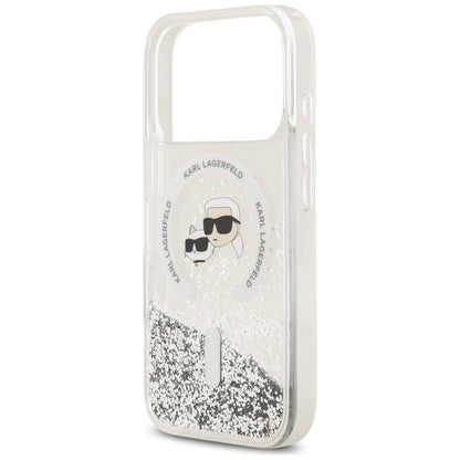 MagSafe-etui til Apple iPhone 18 Pro Max / 17 Pro Max, Karl Lagerfeld, Liquid Glitter Karl & Choupette Head's, Transparent
