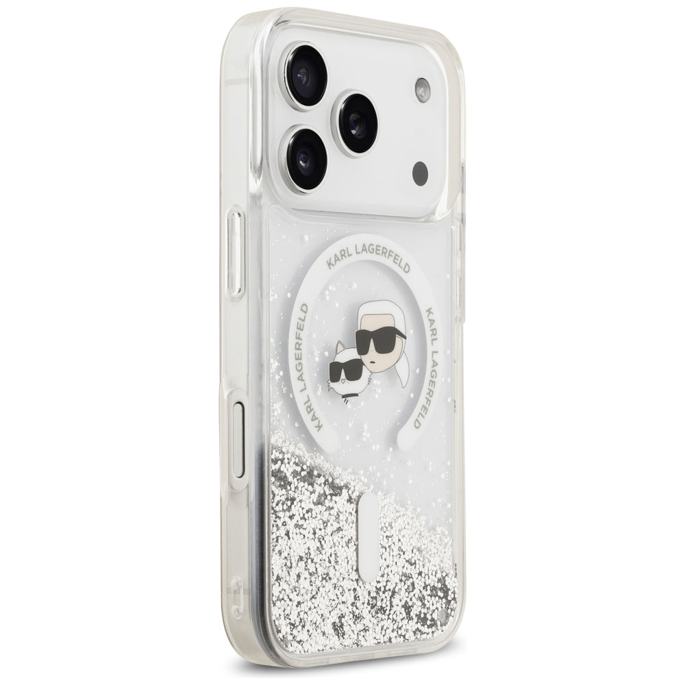 MagSafe-etui til Apple iPhone 18 Pro Max / 17 Pro Max, Karl Lagerfeld, Liquid Glitter Karl & Choupette Head's, Transparent