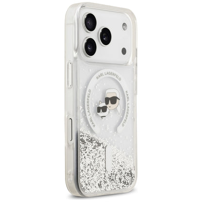 MagSafe-etui til Apple iPhone 18 Pro Max / 17 Pro Max, Karl Lagerfeld, Liquid Glitter Karl & Choupette Head's, Transparent