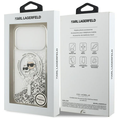 MagSafe-etui til Apple iPhone 18 Pro Max / 17 Pro Max, Karl Lagerfeld, Liquid Glitter Karl & Choupette Head's, Transparent