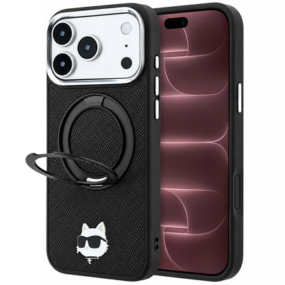 MagSafe Case for Apple iPhone 18 Pro Max / 17 Pro Max, Karl Lagerfeld, Ring Stand 360 Choupette Pin, Black