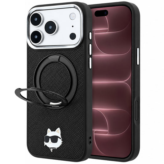 MagSafe-cover til Apple iPhone 18 Pro Max / 17 Pro Max, Karl Lagerfeld, Ring Stand 360 Choupette Pin, sort
