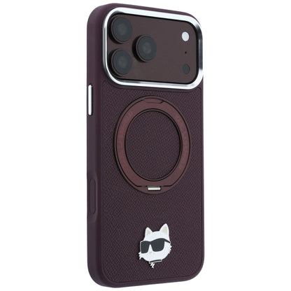 MagSafe-etui til Apple iPhone 18 Pro Max / 17 Pro Max, Karl Lagerfeld, Saffiano Ring Stand 360 Choupette Pin, Vinrød