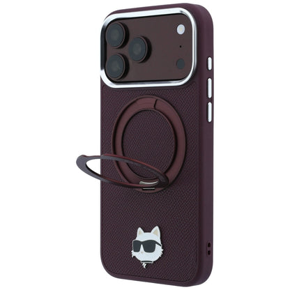 MagSafe-etui til Apple iPhone 18 Pro Max / 17 Pro Max, Karl Lagerfeld, Saffiano Ring Stand 360 Choupette Pin, Vinrød