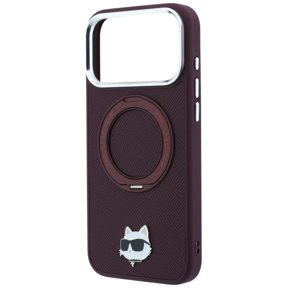 MagSafe-etui til Apple iPhone 18 Pro Max / 17 Pro Max, Karl Lagerfeld, Saffiano Ring Stand 360 Choupette Pin, Vinrød