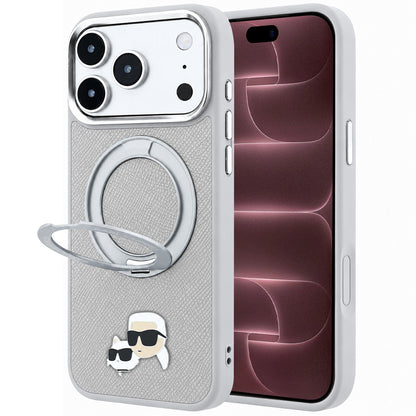 MagSafe Case for Apple iPhone 18 Pro Max / 17 Pro Max, Karl Lagerfeld, Ring Stand 360 Karl & Choupette Pin, Gray