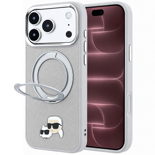 MagSafe-cover til Apple iPhone 18 Pro Max / 17 Pro Max, Karl Lagerfeld, Ring Stand 360 Karl & Choupette Pin, grå