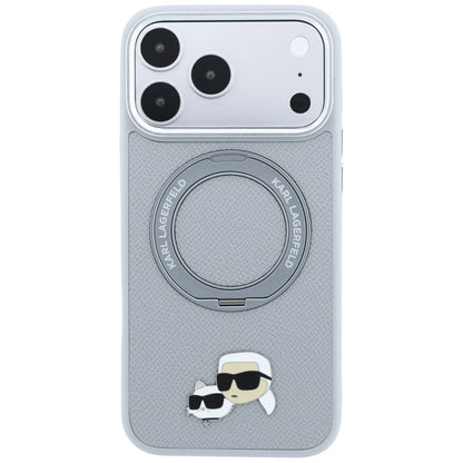 MagSafe Case for Apple iPhone 18 Pro Max / 17 Pro Max, Karl Lagerfeld, Ring Stand 360 Karl & Choupette Pin, Gray