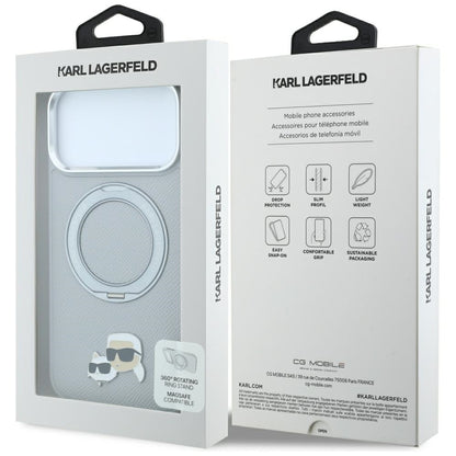 MagSafe Case for Apple iPhone 18 Pro Max / 17 Pro Max, Karl Lagerfeld, Ring Stand 360 Karl & Choupette Pin, Gray