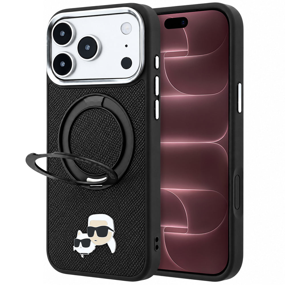 MagSafe-etui til Apple iPhone 18 Pro Max / 17 Pro Max, Karl Lagerfeld, Ring Stand 360 Karl & Choupette Pin, Sort