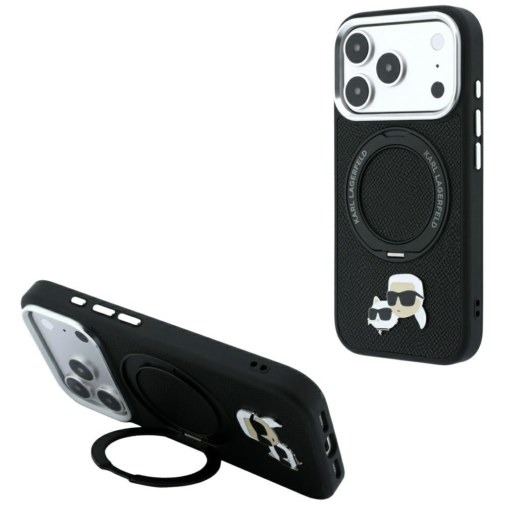 MagSafe-etui til Apple iPhone 18 Pro Max / 17 Pro Max, Karl Lagerfeld, Ring Stand 360 Karl & Choupette Pin, Sort