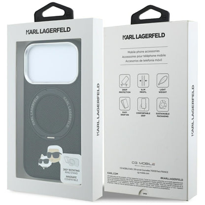 MagSafe-etui til Apple iPhone 18 Pro Max / 17 Pro Max, Karl Lagerfeld, Ring Stand 360 Karl & Choupette Pin, Sort