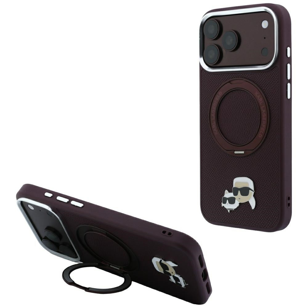 MagSafe-cover til Apple iPhone 18 Pro Max / 17 Pro Max, Karl Lagerfeld, Ring Stand 360 Karl & Choupette Pin, vinrød