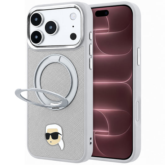 MagSafe-cover til Apple iPhone 18 Pro Max / 17 Pro Max, Karl Lagerfeld, Ring Stand 360 Karl Pin, grå