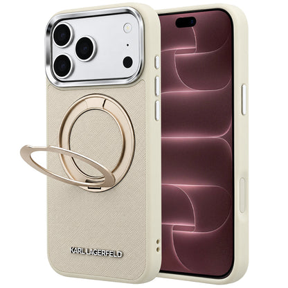 MagSafe-cover til Apple iPhone 18 Pro Max / 17 Pro Max, Karl Lagerfeld, Ring Stand 360 Saffiano, beige