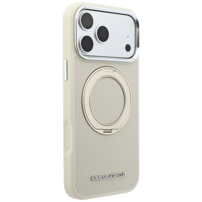 MagSafe-cover til Apple iPhone 18 Pro Max / 17 Pro Max, Karl Lagerfeld, Ring Stand 360 Saffiano, beige