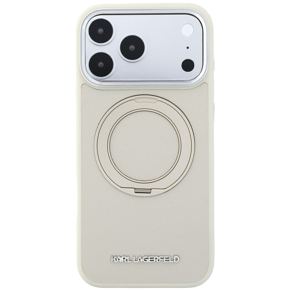 MagSafe-cover til Apple iPhone 18 Pro Max / 17 Pro Max, Karl Lagerfeld, Ring Stand 360 Saffiano, beige