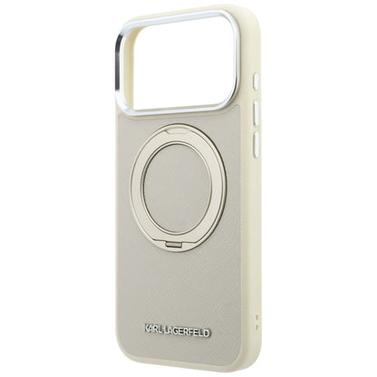 MagSafe-cover til Apple iPhone 18 Pro Max / 17 Pro Max, Karl Lagerfeld, Ring Stand 360 Saffiano, beige