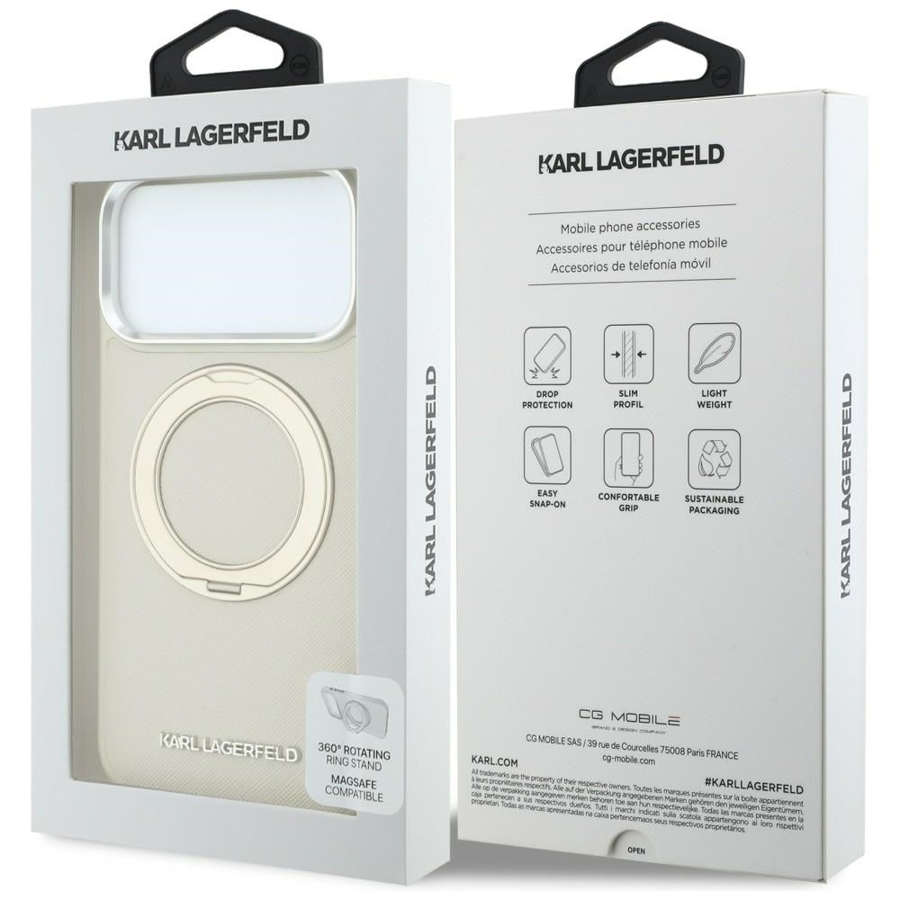 MagSafe-cover til Apple iPhone 18 Pro Max / 17 Pro Max, Karl Lagerfeld, Ring Stand 360 Saffiano, beige