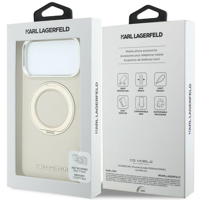MagSafe-cover til Apple iPhone 18 Pro Max / 17 Pro Max, Karl Lagerfeld, Ring Stand 360 Saffiano, beige