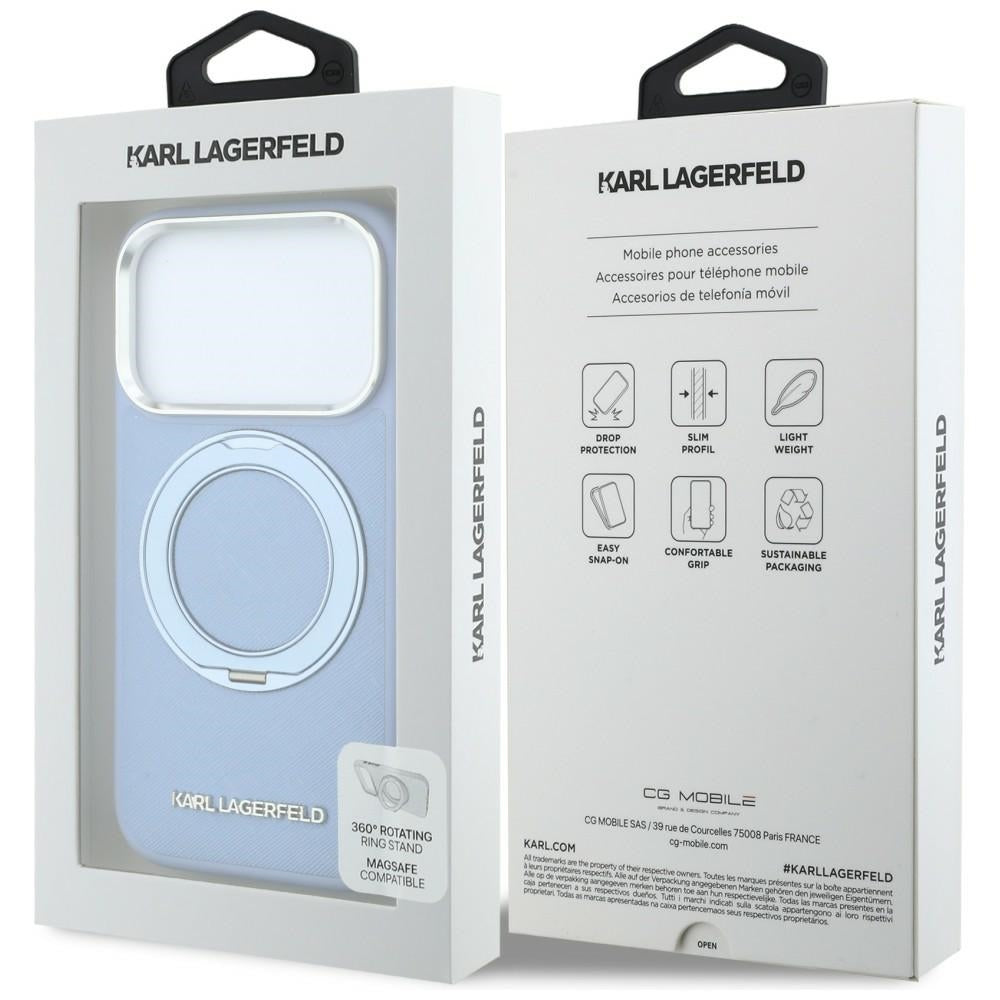 MagSafe-etui til Apple iPhone 18 Pro Max / 17 Pro Max, Karl Lagerfeld, Ring Stand 360 Saffiano, Blå